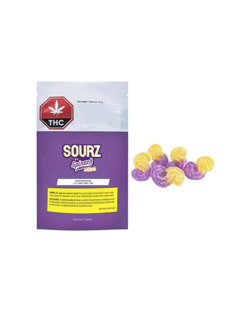 SOURZ by Spinach - Peach Passionfruit 1:1:1 CBN CBD THC Gummies - 5 Pack