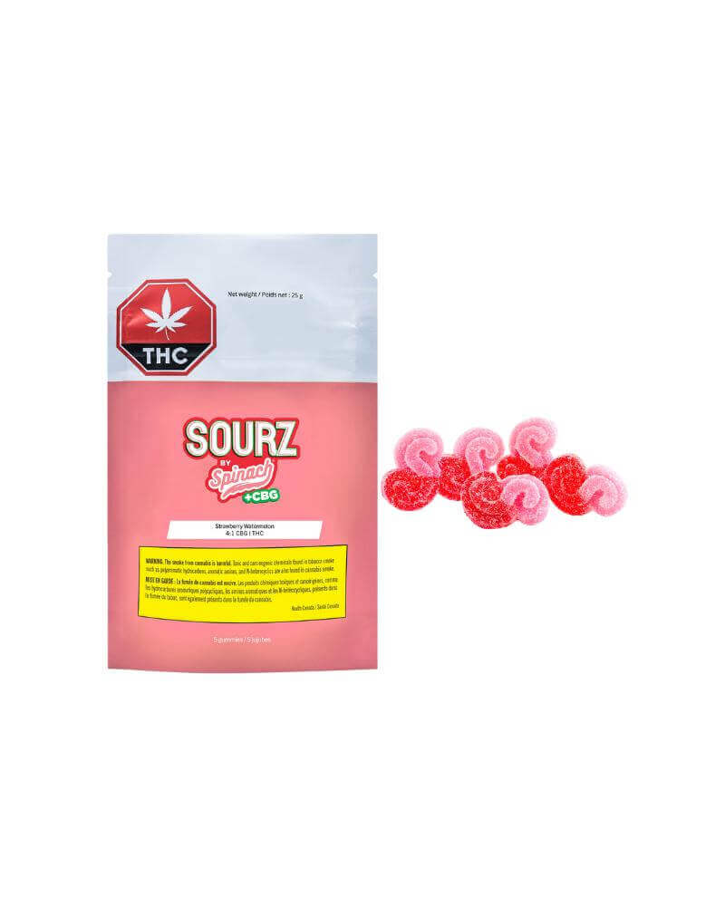 SOURZ by Spinach - Strawberry Watermelon 4:1 CBG THC Gummies - 5 Pack